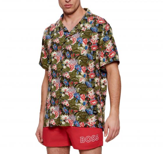 BOSS Camicia Uomo Con Stampa All Over Regular Fit Beach Shirt 50535793 Colore Verde
