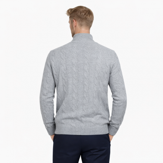 CASHMERE COMPANY Cardigan Uomo Treccia Slim Fit Lana Grigio C25F19Made in Italy
