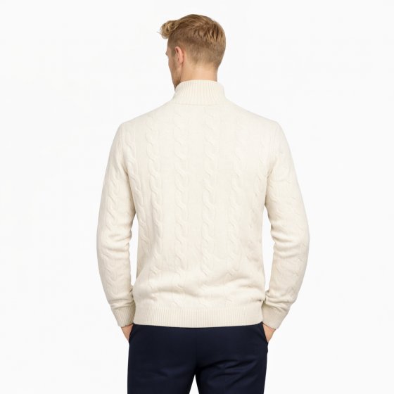 CASHMERE COMPANY Cardigan Uomo Treccia Slim Fit Lana Bianco Avorio Made in Italy