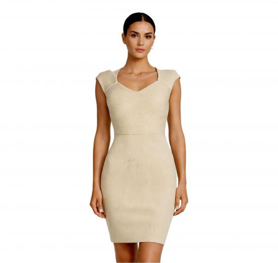 BOSS Vestito Donna Maglia Coste C-Foberts 50535507 Beige Elegante