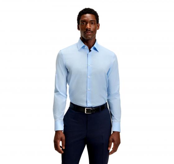 BOSS Camicia Uomo Slim Fit Celeste Popeline Stretch H HANK Kent C1 214 50469345