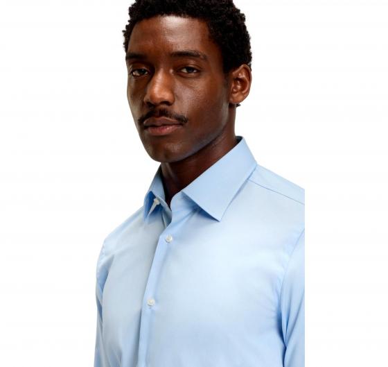 BOSS Camicia Uomo Slim Fit Celeste Popeline Stretch H HANK Kent C1 214 50469345