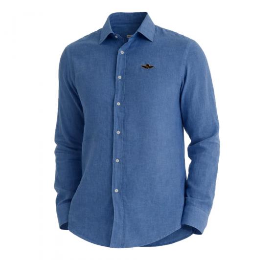 AERONAUTICA MILITARE Camicia Uomo In Lino CA1321UCT03089 Colore Celeste