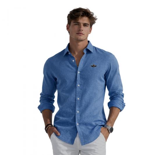 AERONAUTICA MILITARE Camicia Uomo In Lino CA1321UCT03089 Colore Celeste
