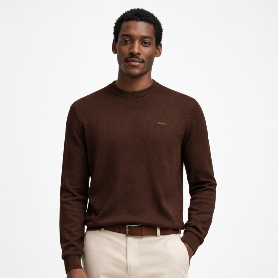 BOSS Maglione Uomo Cotone Girocollo Regular Fit Marrone Upacas-L 50556344