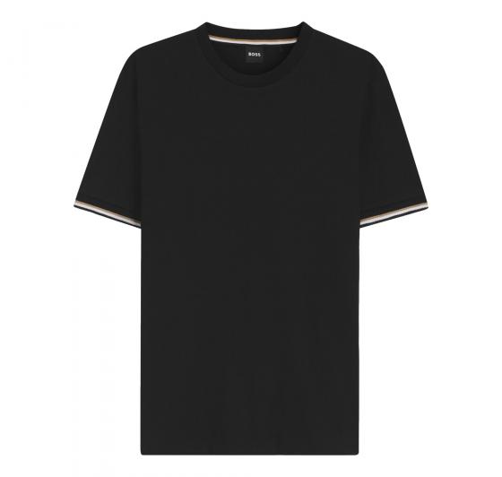 BOSS T Shirt Uomo In Jersey Di Cotone Con Righe Sul Fondo Manica Thompson 04 50501097 Colore Nero