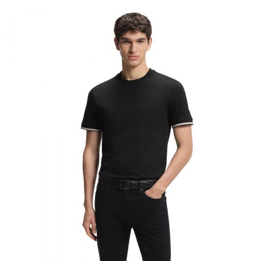 BOSS T Shirt Uomo In Jersey Di Cotone Con Righe Sul Fondo Manica Thompson 04 50501097 Colore Nero