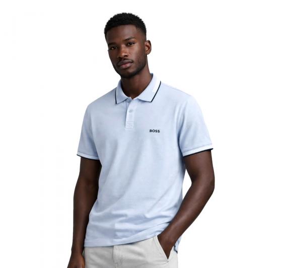 BOSS Polo Uomo Slim Fit In Cotone Elasticizzato Con Logo Paul 50506193 Colore Celeste 460