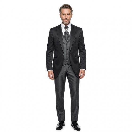 GRIMALDI Abito Tight Cerimonia Uomo Completo 4 Pezzi Nero 7101