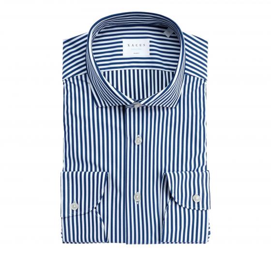 XACUS Camicia Uomo Tailor Fit Blu Righe No Stiro Stretch Traspirante Active Performance 21606004