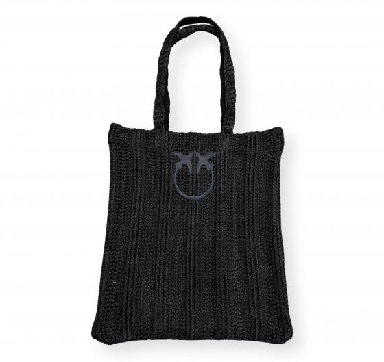 PINKO Borsa Donna Easy Tote Bag In Raffia E Rete 106728 Colore Nero Z99