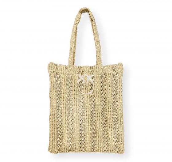 PINKO Borsa Donna Easy Tote Bag In Raffia E Rete 106728 Colore Beige C39