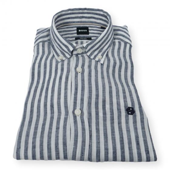 BOSS Camicia Uomo Regular Fit In Lino A Righe H LIAM BD E C1 261 50560595 Colore Righe Blu
