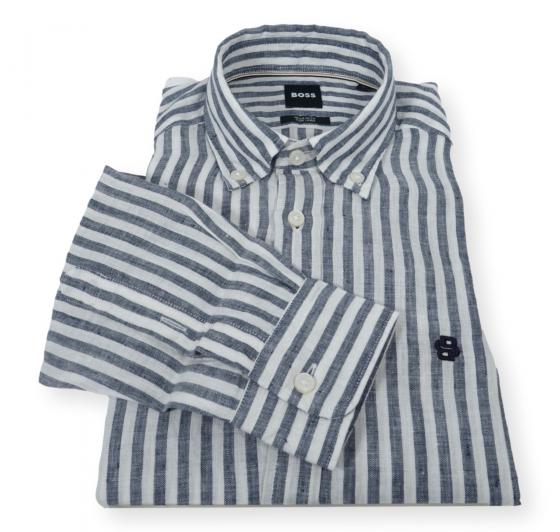 BOSS Camicia Uomo Regular Fit In Lino A Righe H LIAM BD E C1 261 50560595 Colore Righe Blu
