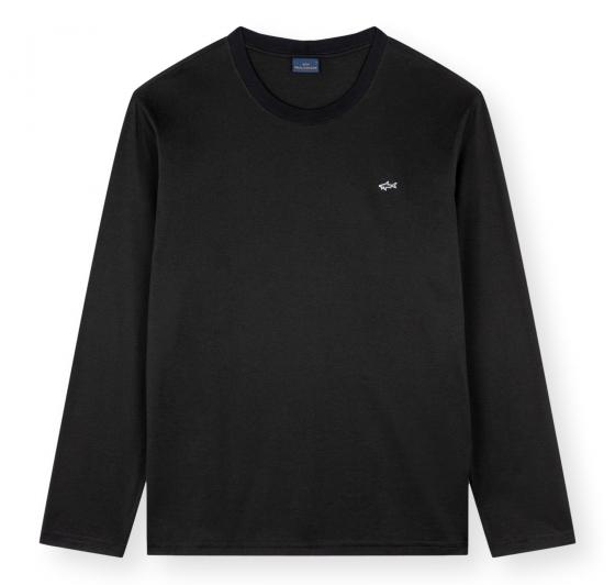 PAUL SHARK T Shirt Uomo Manica Lunga Shark Badge Regular Fit C0P1093 Colore Nero
