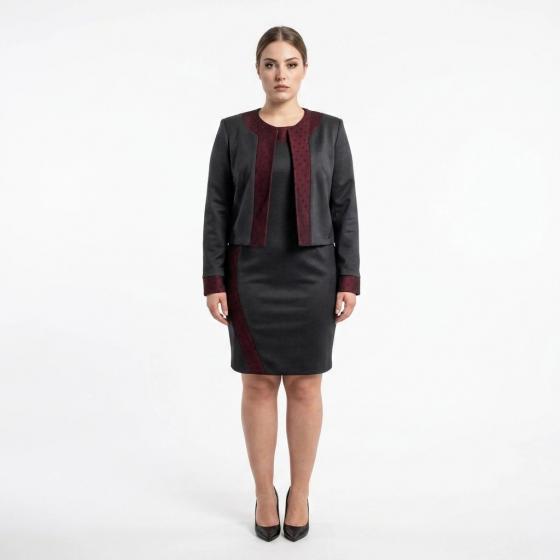 LISA KOTT Abito con Giacca Donna Curvy Style Nero Bordo' 4058 Made in Italy