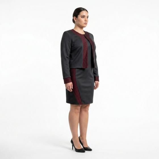 LISA KOTT Abito con Giacca Donna Curvy Style Nero Bordo' 4058 Made in Italy