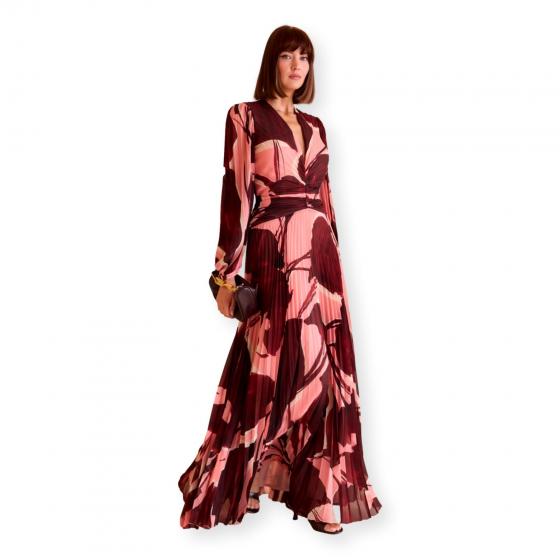 CARLA RUIZ Abito Donna Lungo Plissettato Elegante Cerimonia 52567 Salmone Multicolor