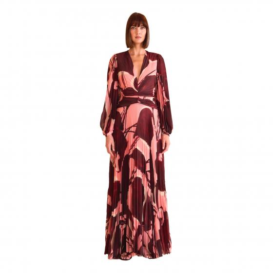 CARLA RUIZ Abito Donna Lungo Plissettato Elegante Cerimonia 52567 Salmone Multicolor