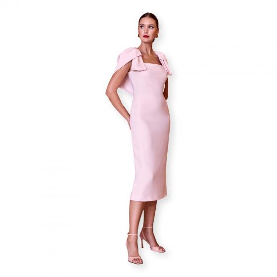 CARLA RUIZ Abito Donna Midi Elegante Rosa Cipria Maniche Scultura Cerimonia 52554