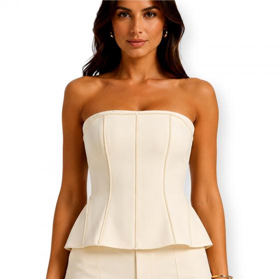 CARLA RUIZ Completo Donna Top e Pantalone Ref. 52559 Avorio Elegante Cerimonia