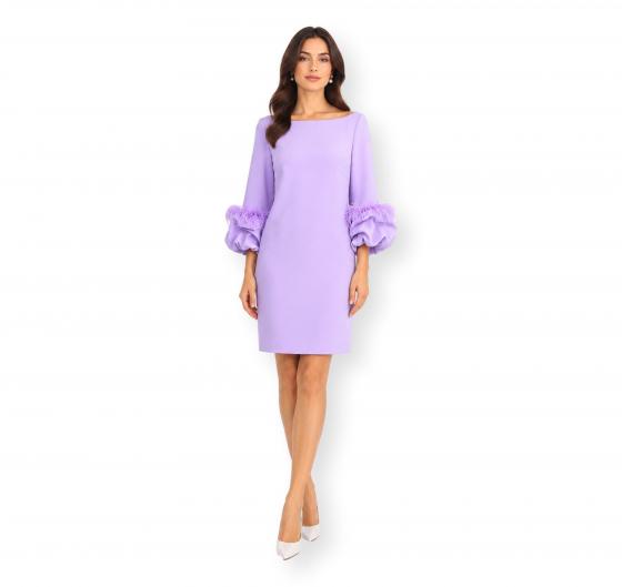 CARLA RUIZ Abito Donna Con Maniche A Palloncino E Piume Elegante Cerimonia Colore Lilla
