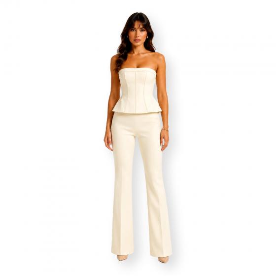 CARLA RUIZ Completo Donna Top e Pantalone Ref. 52559 Avorio Elegante Cerimonia