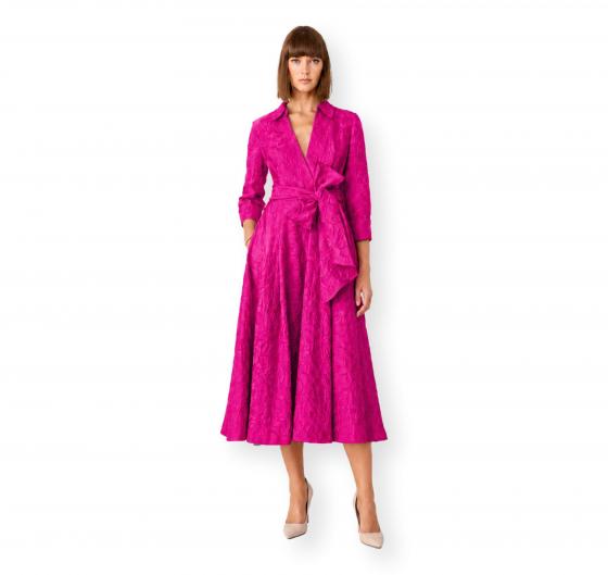 CARLA RUIZ Abito Donna Jacquard Floreale Elegante Con Cintura Colore Fucsia