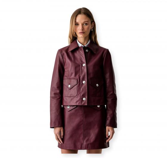 BOSS Giubbotto Donna in Pelle Con Bottoni Con Logo C Sakara 50562735 Colore Bordeaux