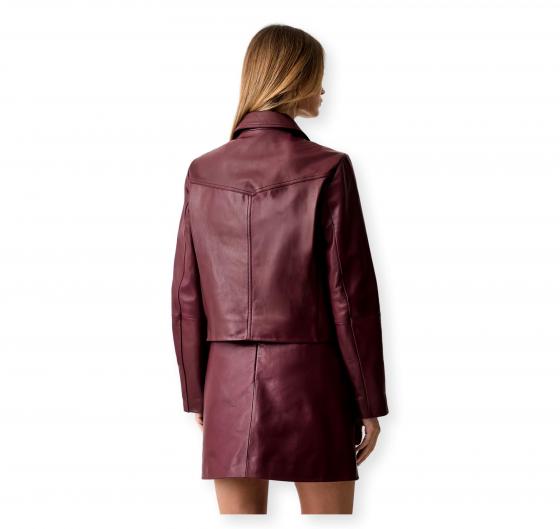 BOSS Giubbotto Donna in Pelle Con Bottoni Con Logo C Sakara 50562735 Colore Bordeaux