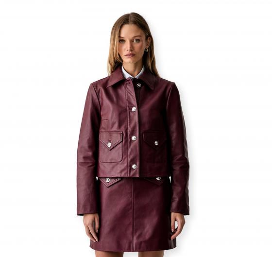BOSS Giubbotto Donna in Pelle Con Bottoni Con Logo C Sakara 50562735 Colore Bordeaux