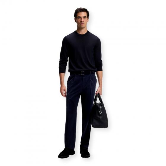 BOSS Maglione Uomo in Lana Merino Extrafine Girocollo Leno 50571914 Blu