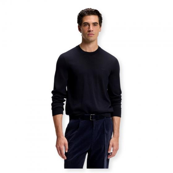 BOSS Maglione Uomo in Lana Merino Extrafine Girocollo Leno 50571914 Blu