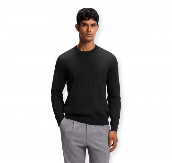 BOSS Maglione Uomo in Lana Merino Extrafine Girocollo Leno 50571914 Nero