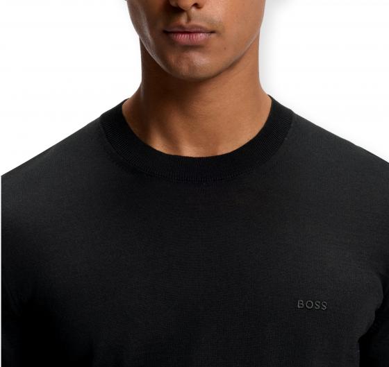 BOSS Maglione Uomo in Lana Merino Extrafine Girocollo Leno 50571914 Nero