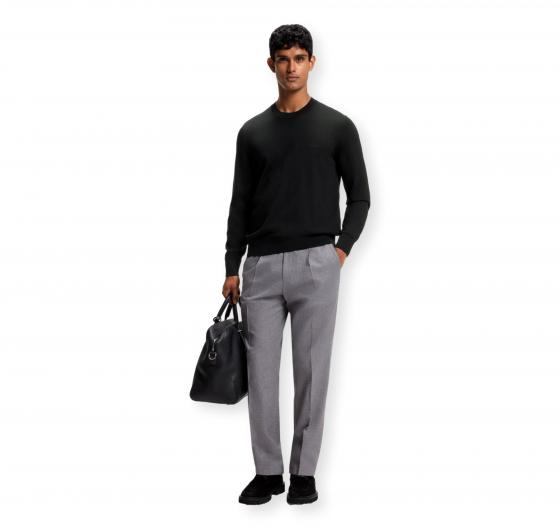 BOSS Maglione Uomo in Lana Merino Extrafine Girocollo Leno 50571914 Nero