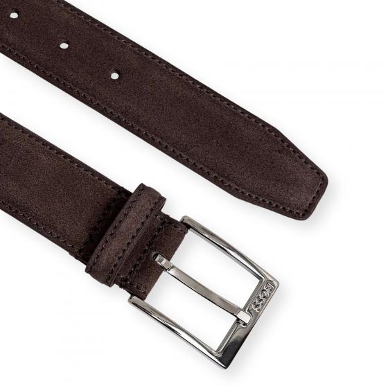 BOSS Cintura Uomo in Pelle Scamosciata Marrone con Fibbia Logo ELLOY 50563958