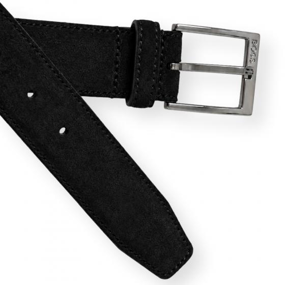 BOSS Cintura Uomo in Pelle Scamosciata Nero con Fibbia Logo ELLOY 50563958