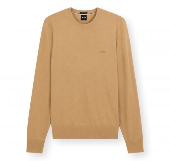 BOSS Maglione Uomo in Lana Merino Extrafine Girocollo Leno 50571914 Beige