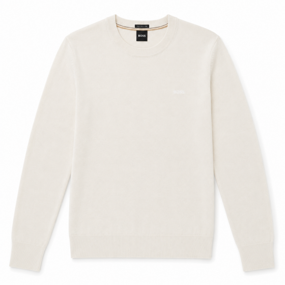 BOSS Maglione Uomo in Lana Merino Extrafine Girocollo Leno 50571914 Avorio