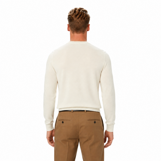 BOSS Maglione Uomo in Lana Merino Extrafine Girocollo Leno 50571914 Avorio