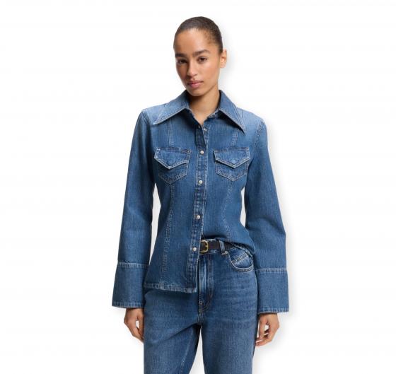 BOSS Camicia Donna in Tessuto Rigido a Trama Incrociata Slim Fit C SLIM SHIRT 50564434 Blu