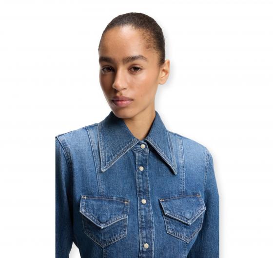 BOSS Camicia Donna in Tessuto Rigido a Trama Incrociata Slim Fit C SLIM SHIRT 50564434 Blu