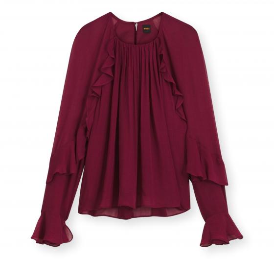 BOSS Camicetta Donna Regular Fit in Creponne con Volant C Bradia 50573224 Colore Bordeaux