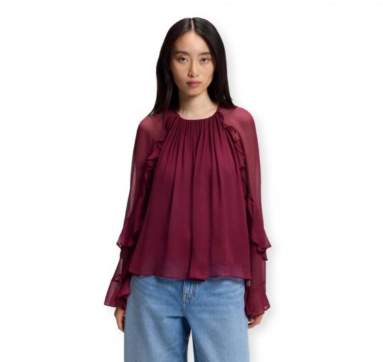 BOSS Camicetta Donna Regular Fit in Creponne con Volant C Bradia 50573224 Colore Bordeaux